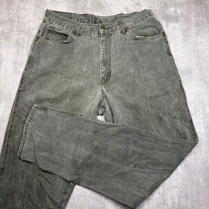 Vintage H.I.S. Olive Green Denim Jeans Straight Leg Relaxed USA Made Fits 34x34
